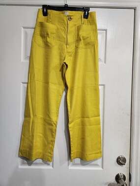 Maeve The Colette Linen Blend Crop Wide-Leg Pants Yellow Size 27
